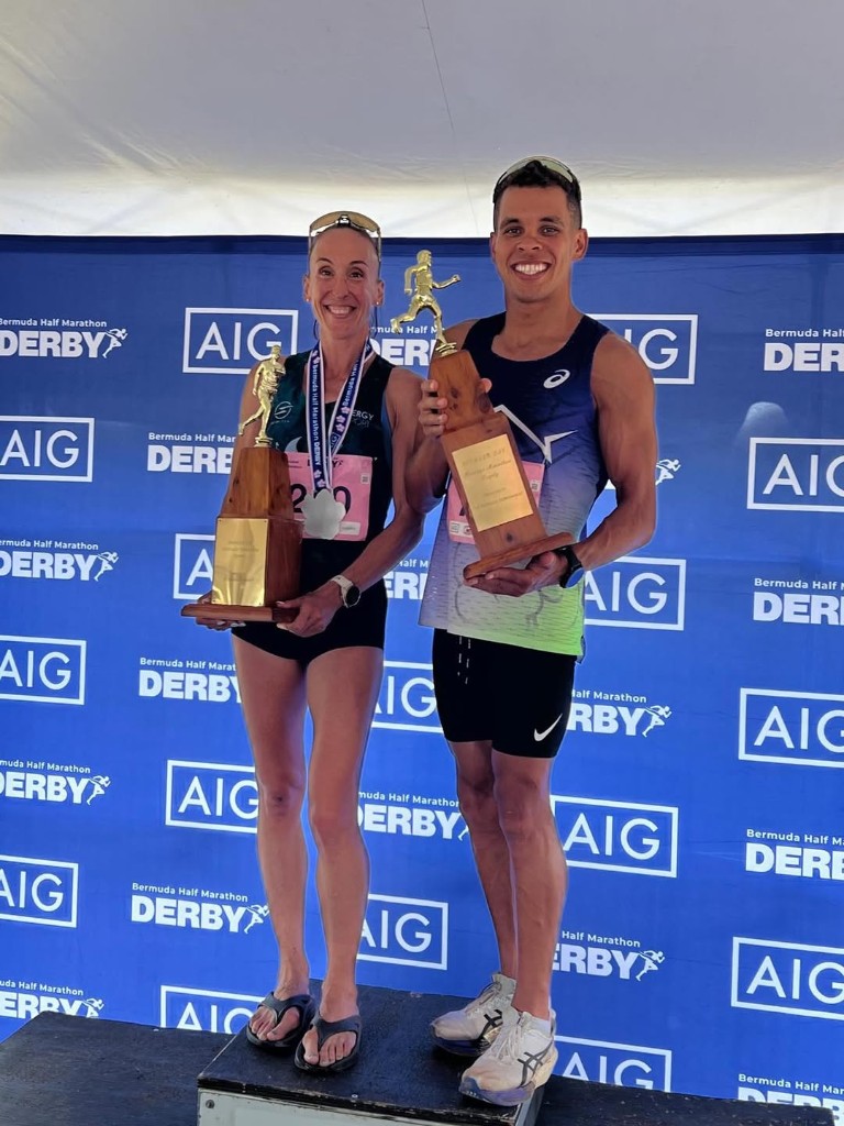 Tyler Smith and Maddie Durkin, winners of the Bermuda Day Half-Marathon Derby